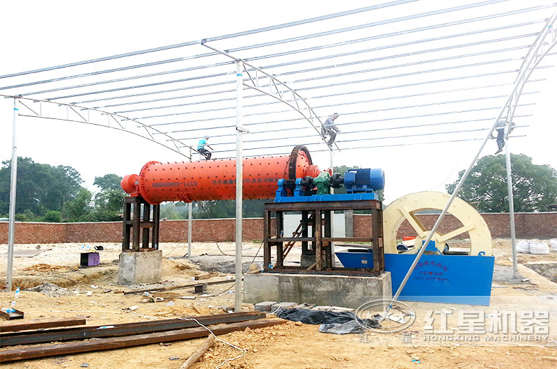 棒磨式制砂機(jī)濕磨現(xiàn)場(chǎng)